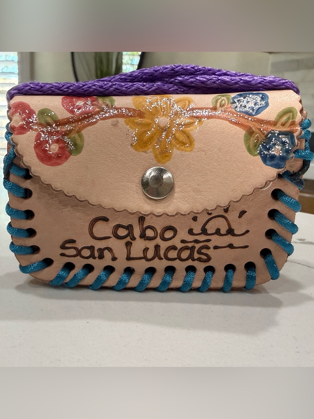 Curated Artisan Handmade Leather Mini Crossbody, Cabo San Lucas Painted Leather